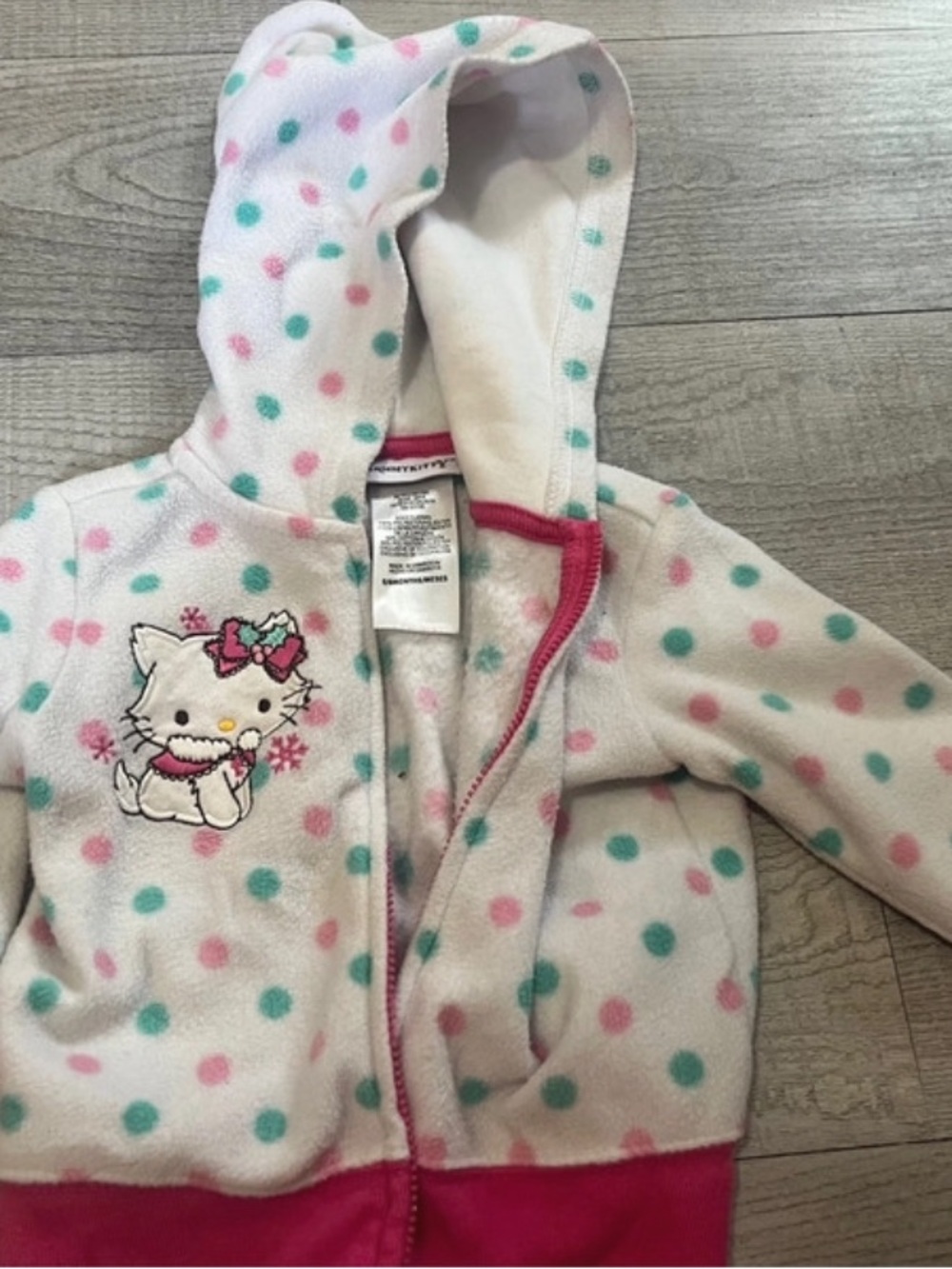 Y2K Sanrio Charmmy Kitty White Polka Dot Hooded Jacket with Dots Fleece